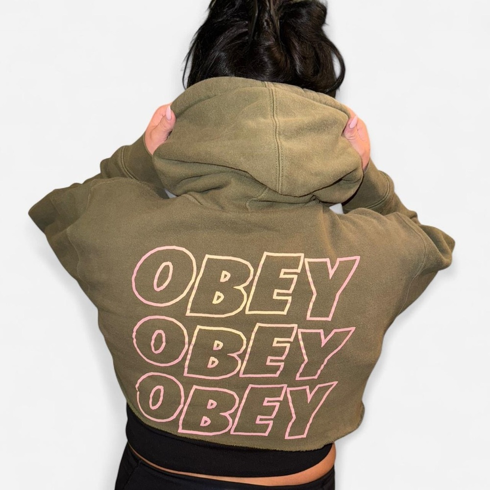 Obey Sage Green cropped Pullover hoodie